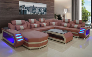 Eileend Leather Sectional Sofa with LED Lights