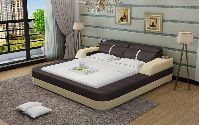 Denya Modern Leather Bed With Storage