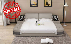 Casun Light Grey & Dark Grey Leather Bed with Both Facing Storage