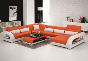 Orange And White Leather Sectional