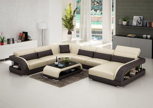 Beige And Brown Leather Sectional