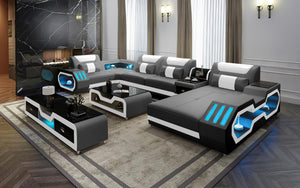 Bonded Leather Omont Modern Italian Leather Sectional with Console