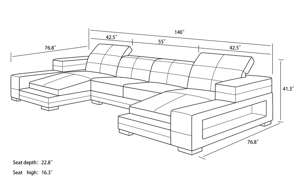 Ainslee Modern Leather Sectional Couch with LED Light