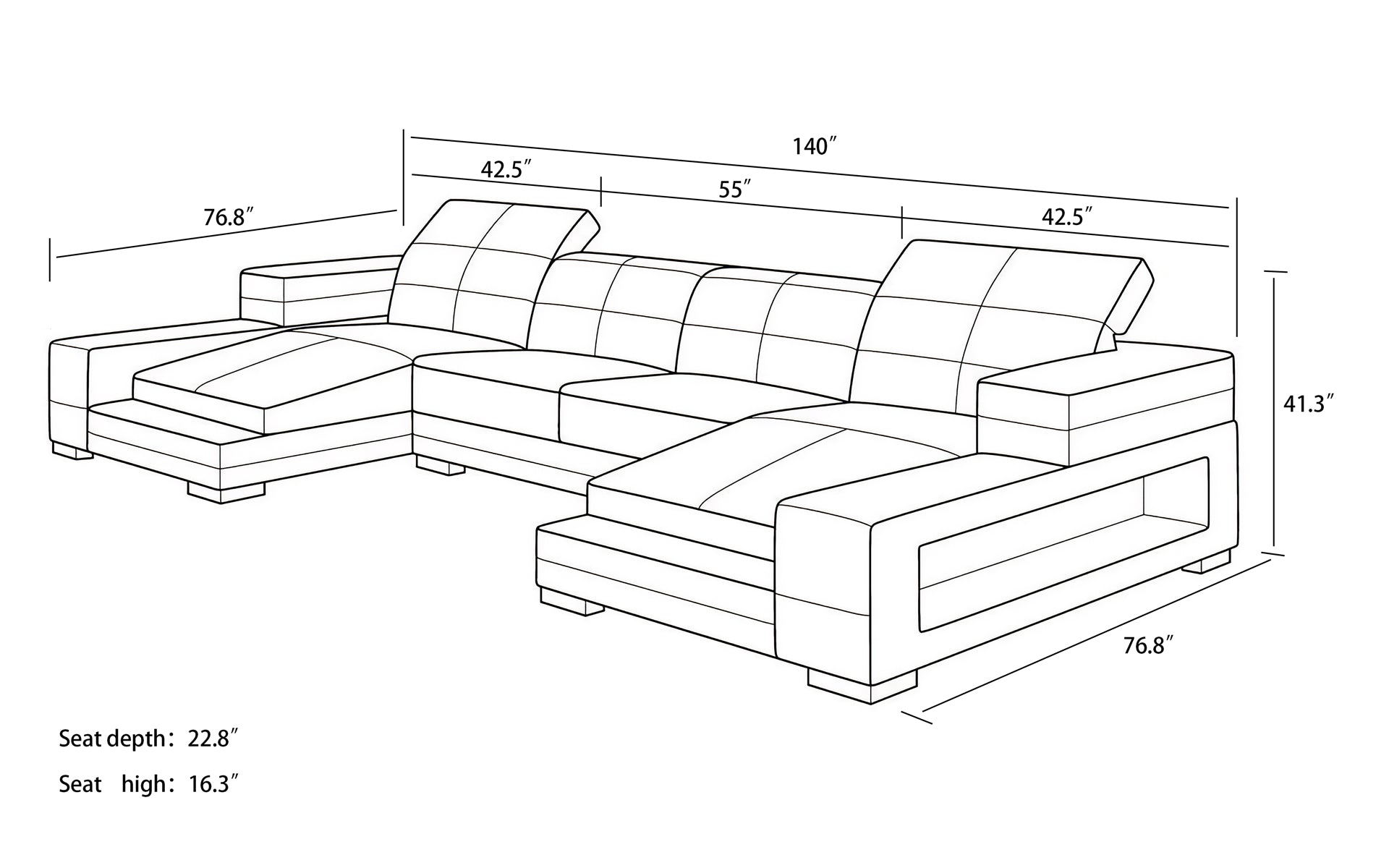 Ainslee Modern Leather Sectional Couch with LED Light