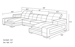 Ainslee Modern Leather Sectional Couch with LED Light