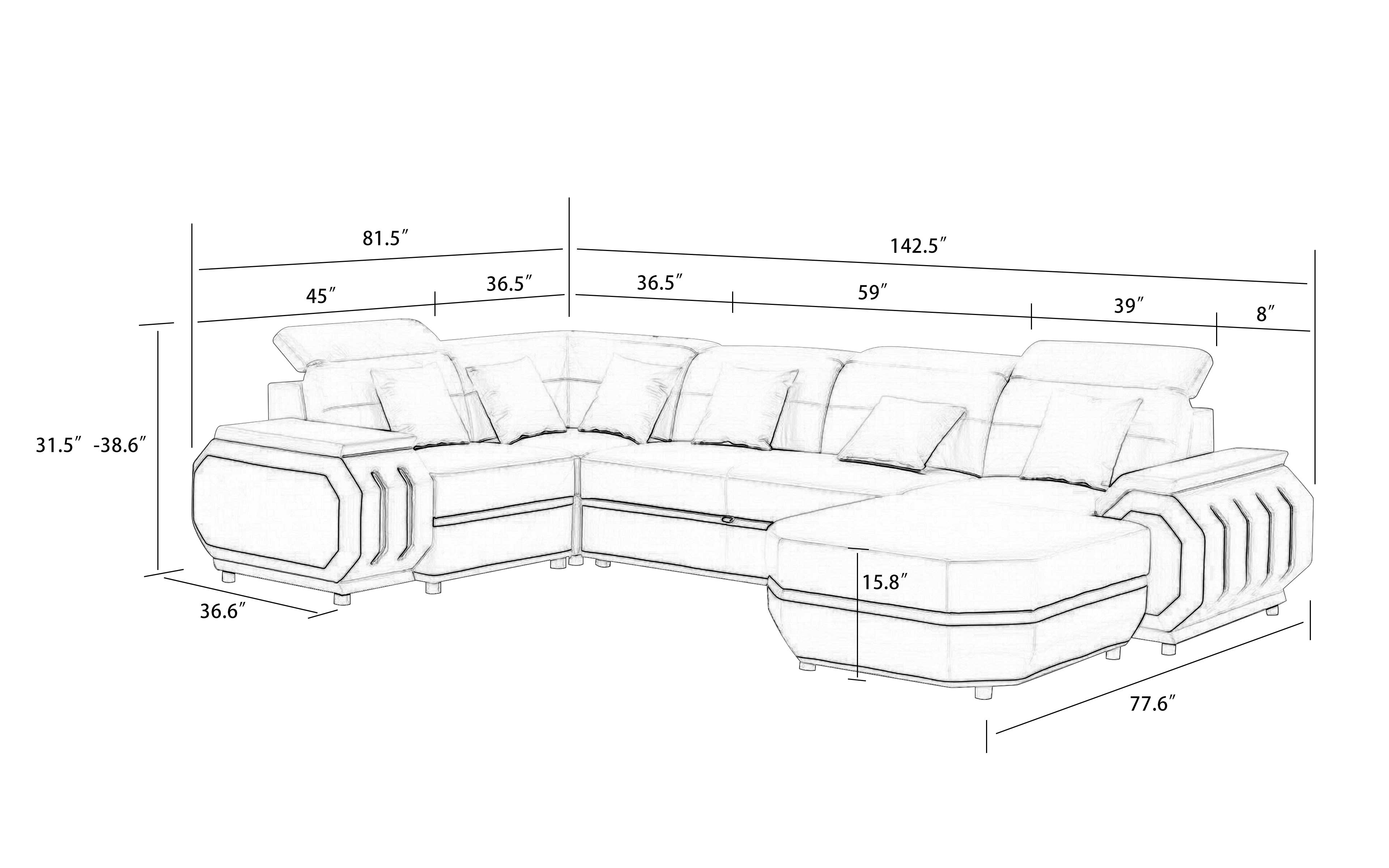 Univo Modern Leather Sectional with LED Lights