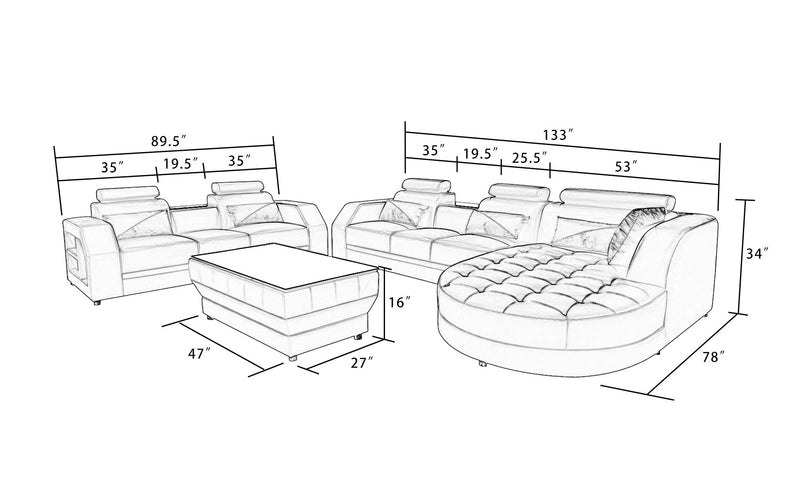 Modern Lonsdale Leather Sectional Unique Shape ChaiseJubilee Furniture