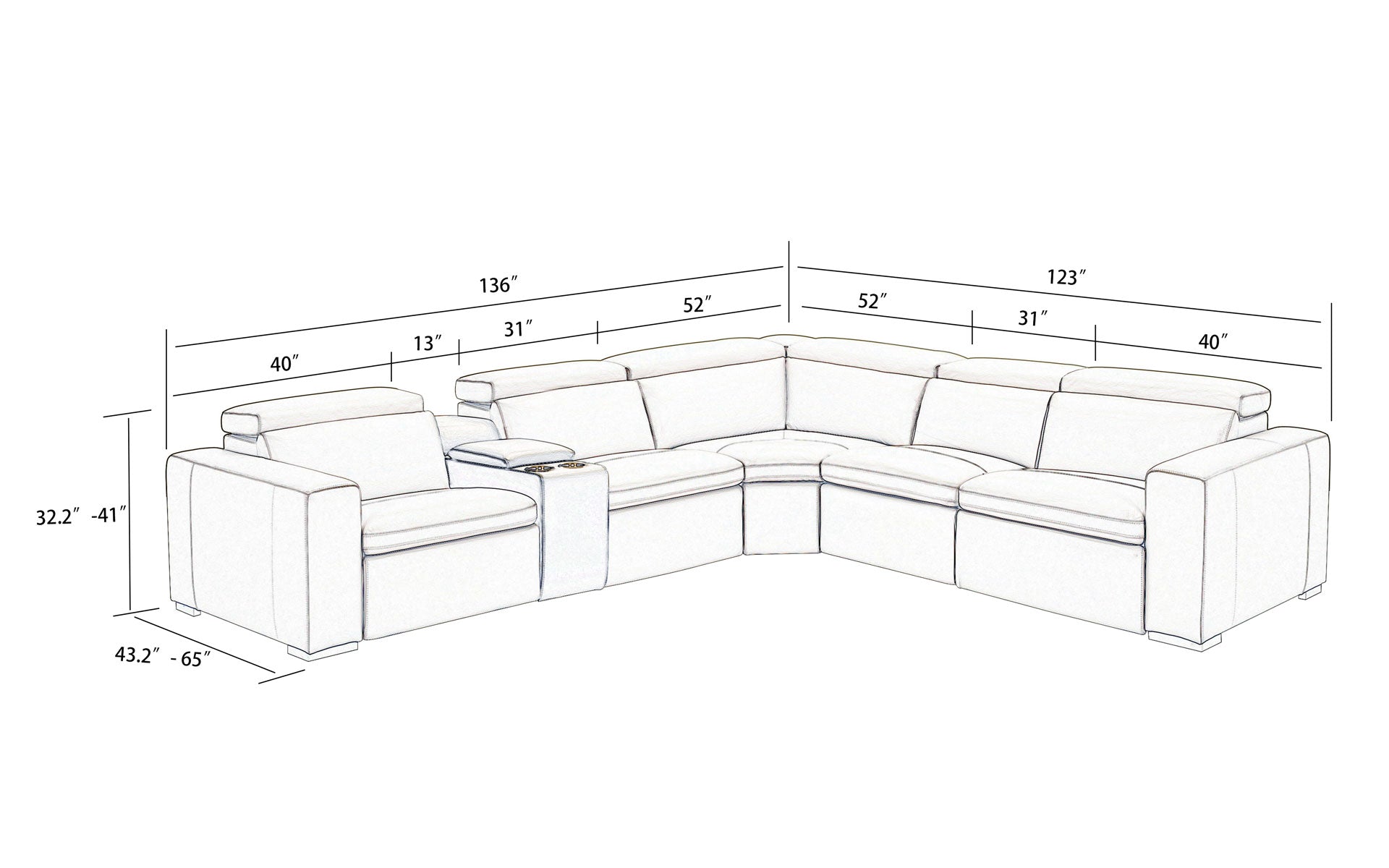 Motique Modern Leather Sectional with Recliner