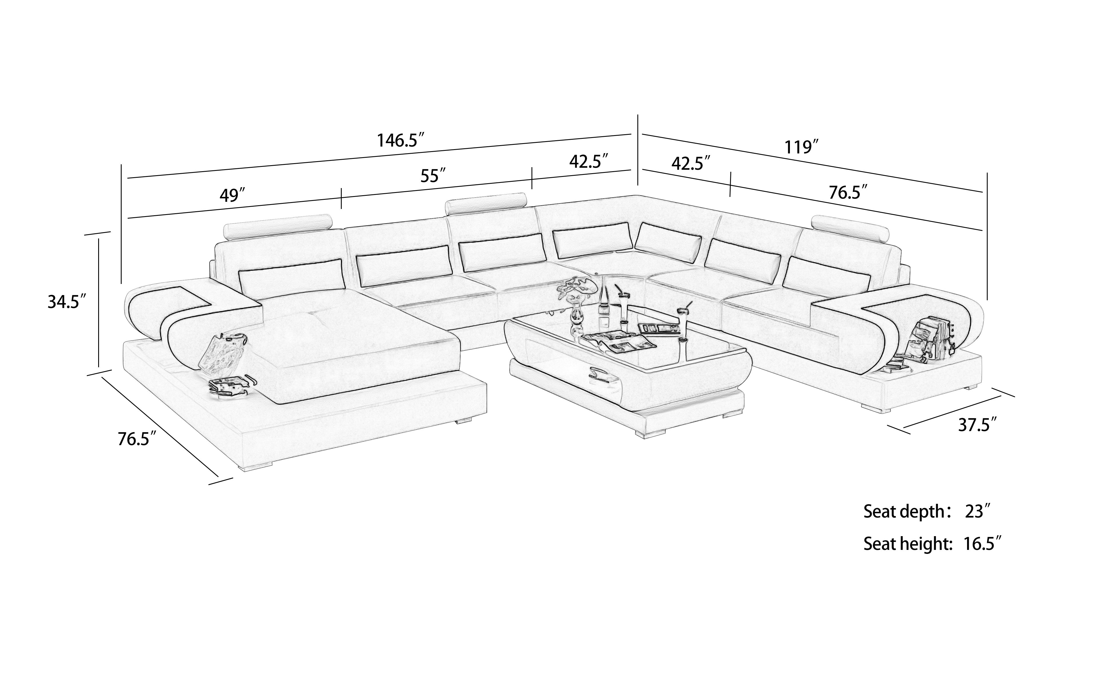 Mirak Modern U-Shape Leather Sectional