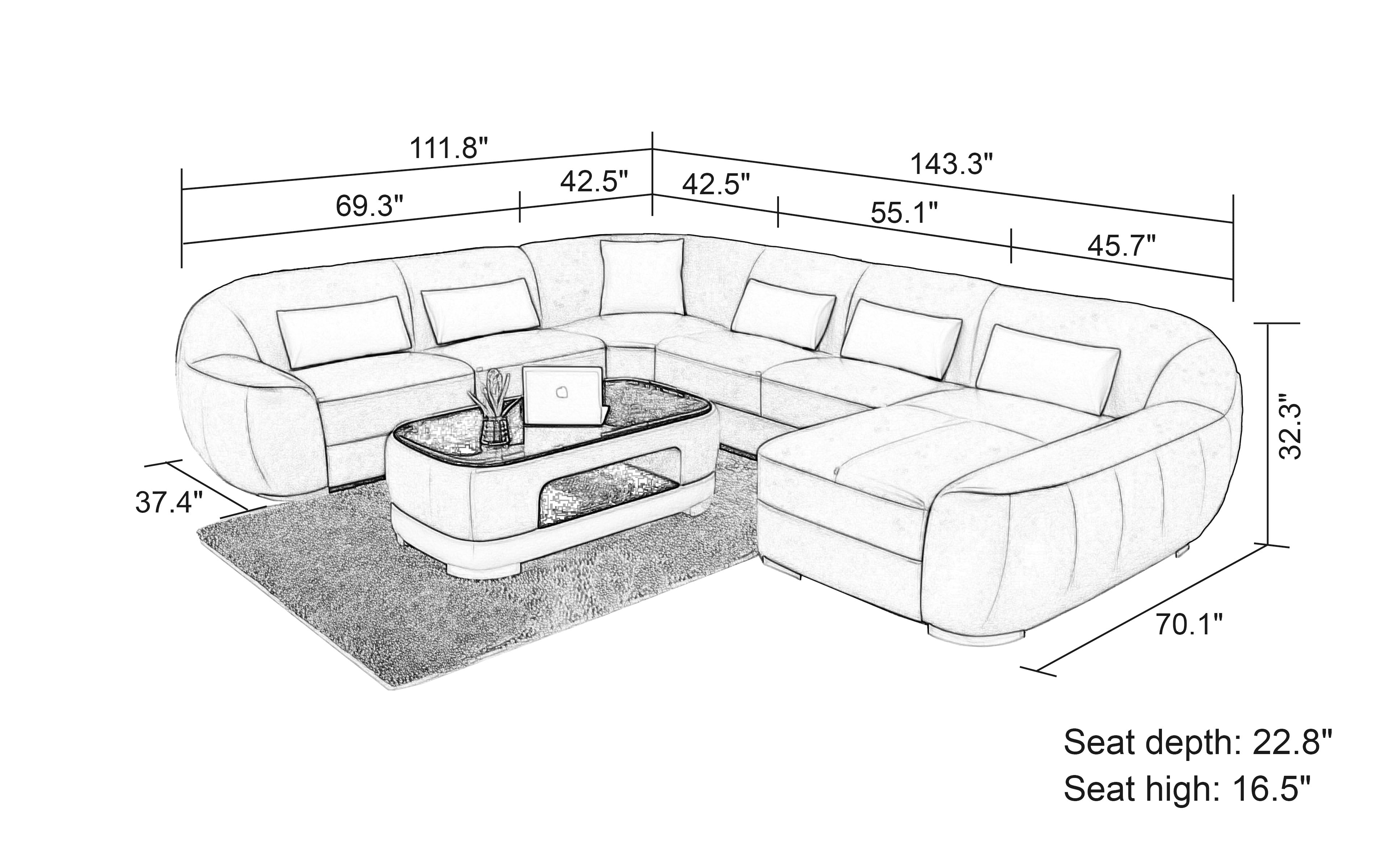 Semira Modern U-Shape Leather Sectional