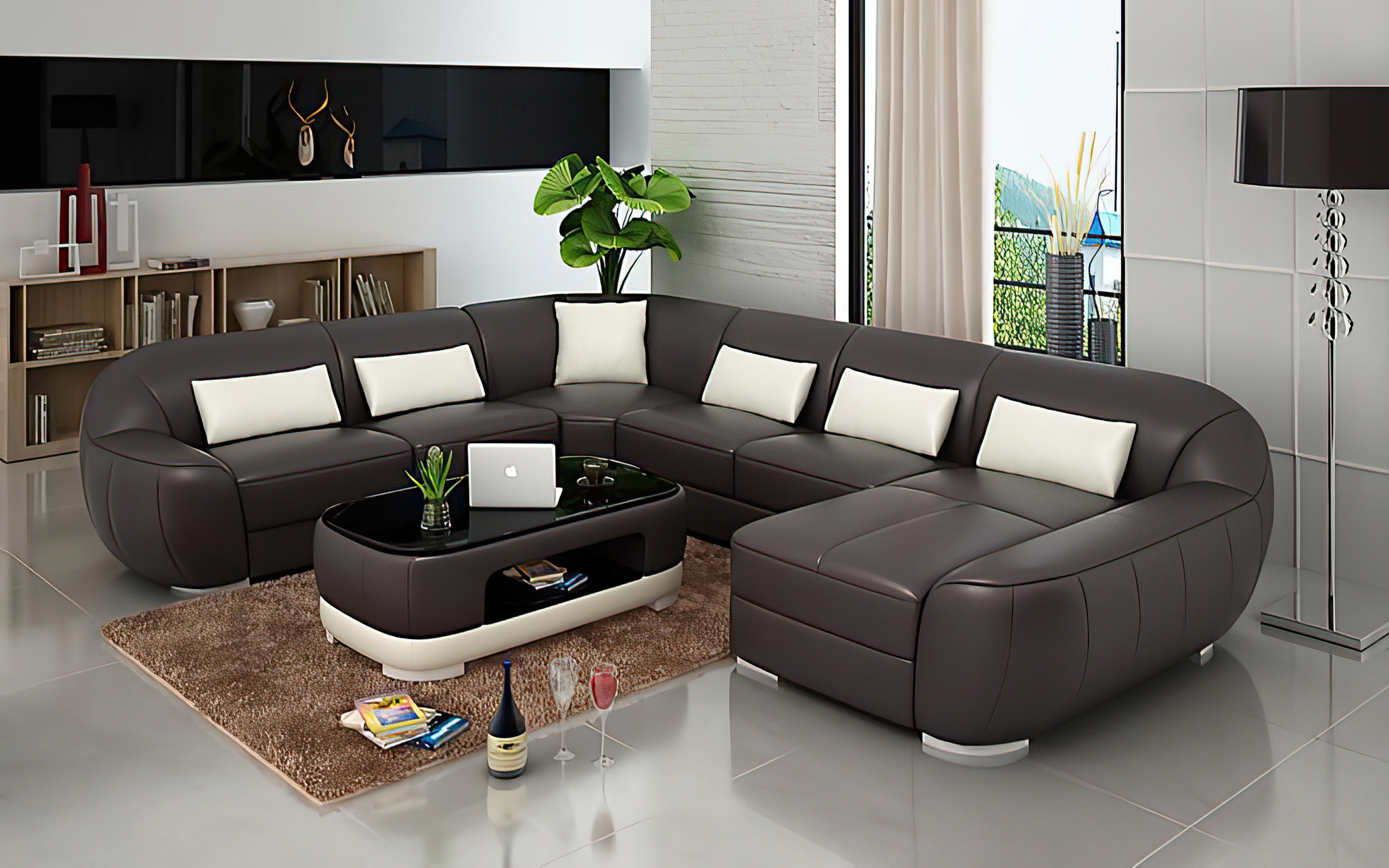 Semira Modern U-Shape Leather Sectional