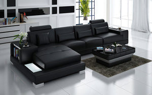 Giana Small Modern Leather Sectional with LED Light