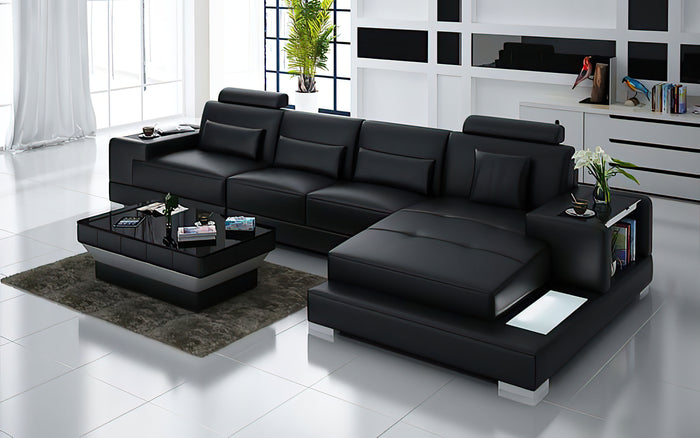 Giana Small Modern Leather Sectional with LED Light