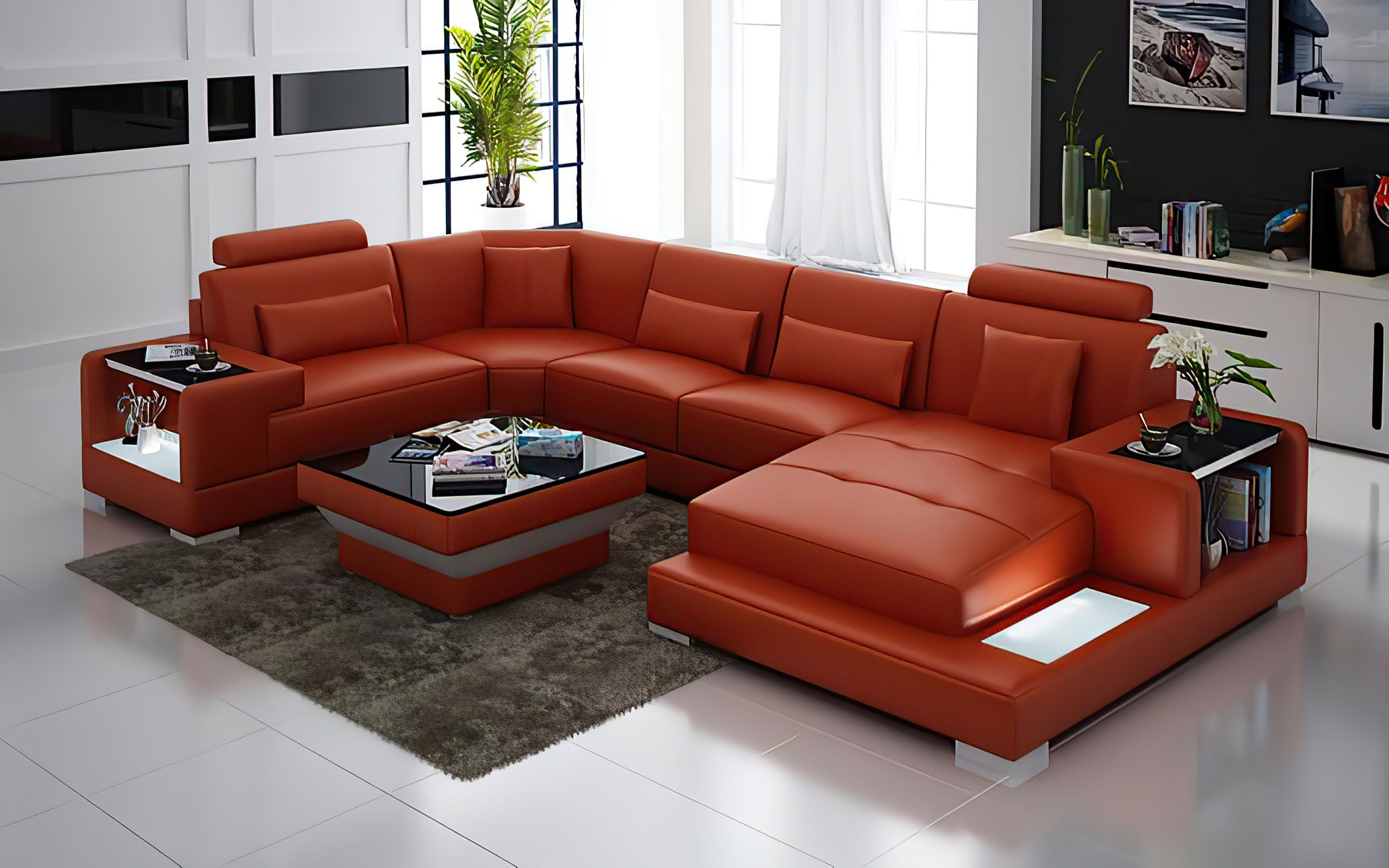 Giana Modern U-Shape Leather Sectional