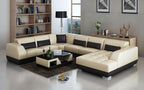Amanda Modern U-Shape Leather Sectional with Tufted Chaise