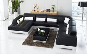 Amanda Modern U-Shape Leather Sectional with Tufted Chaise