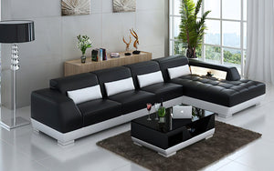 Amanda Small Modern Leather Sectional with Tufted Chaise