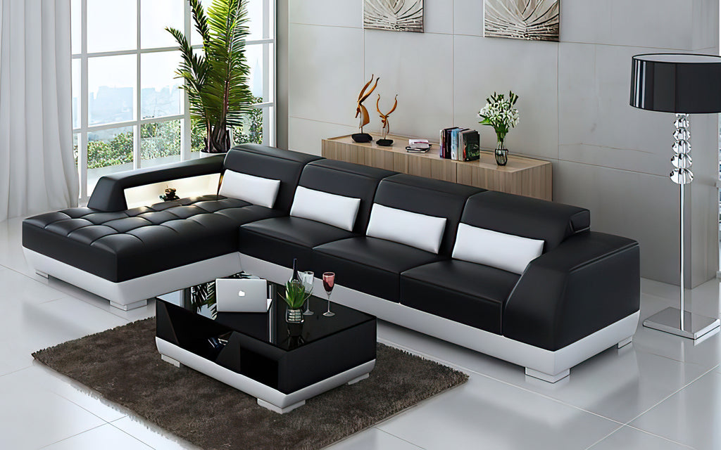 Amanda Small Modern Leather Sectional with Tufted Chaise