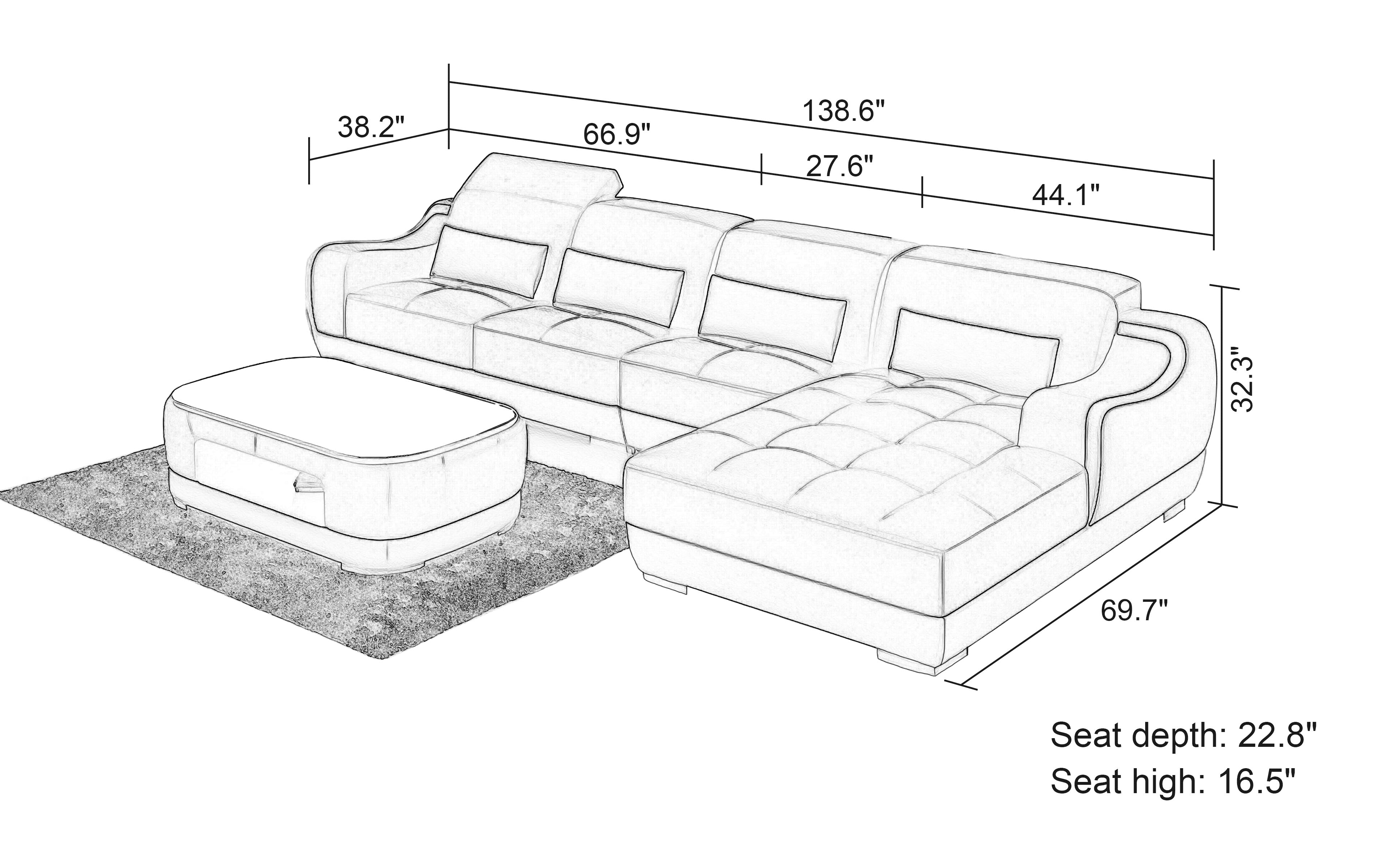 Amir Small Modern Leather Sectional with Tufted Chaise