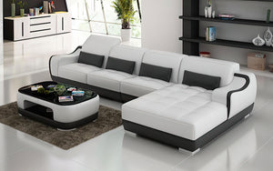 Amir Small Modern Leather Sectional with Tufted Chaise