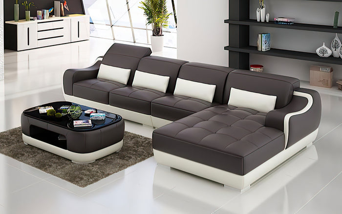 Amir Small Modern Leather Sectional with Tufted Chaise