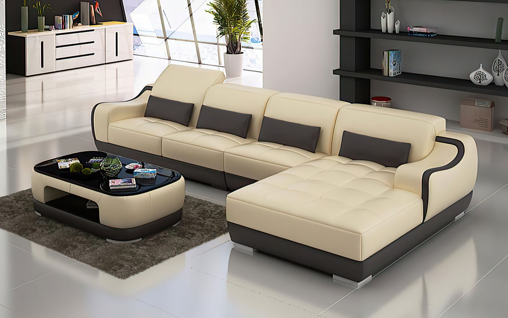 Amir Small Modern Leather Sectional with Tufted Chaise