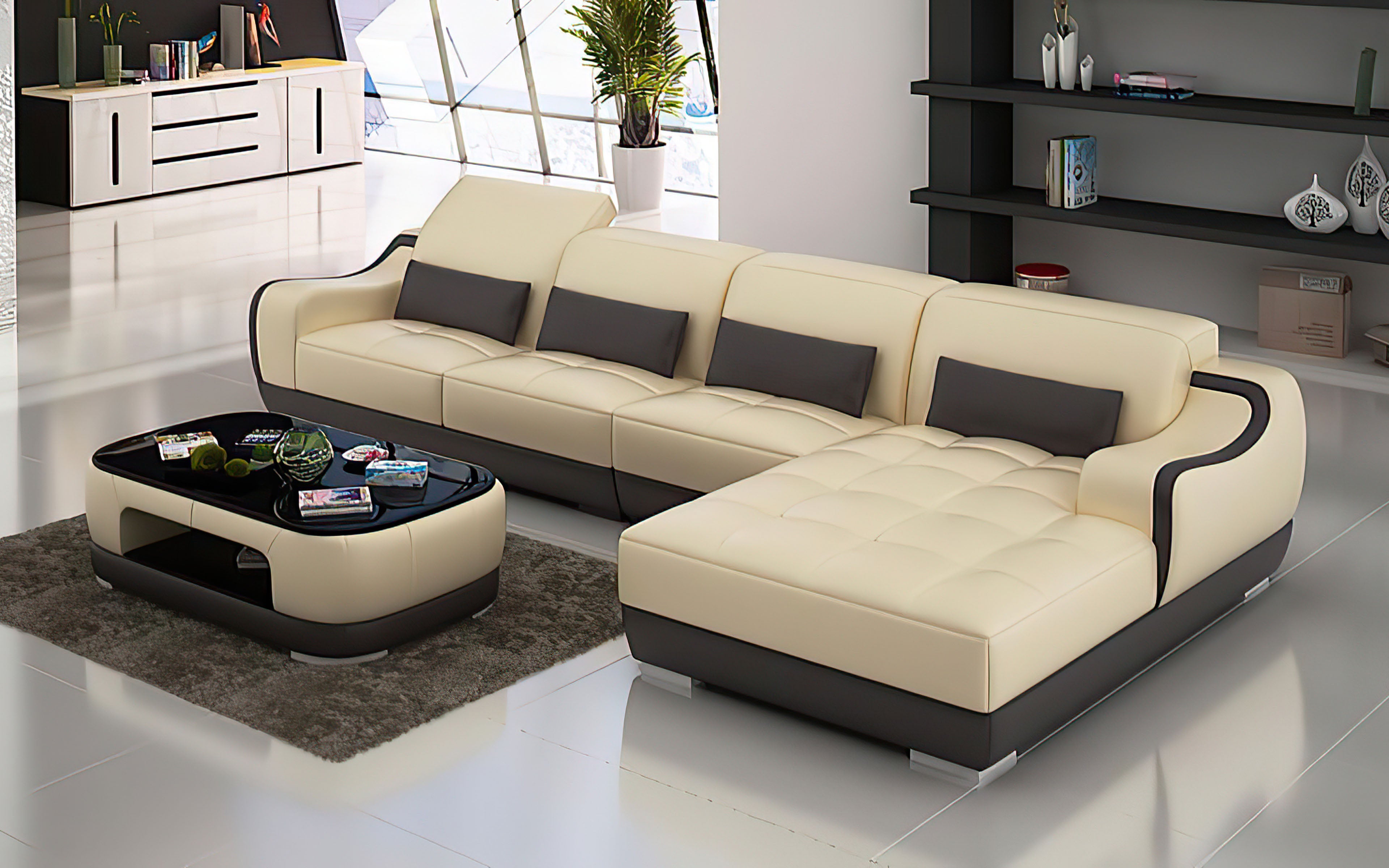 Amir Small Modern Leather Sectional with Tufted Chaise