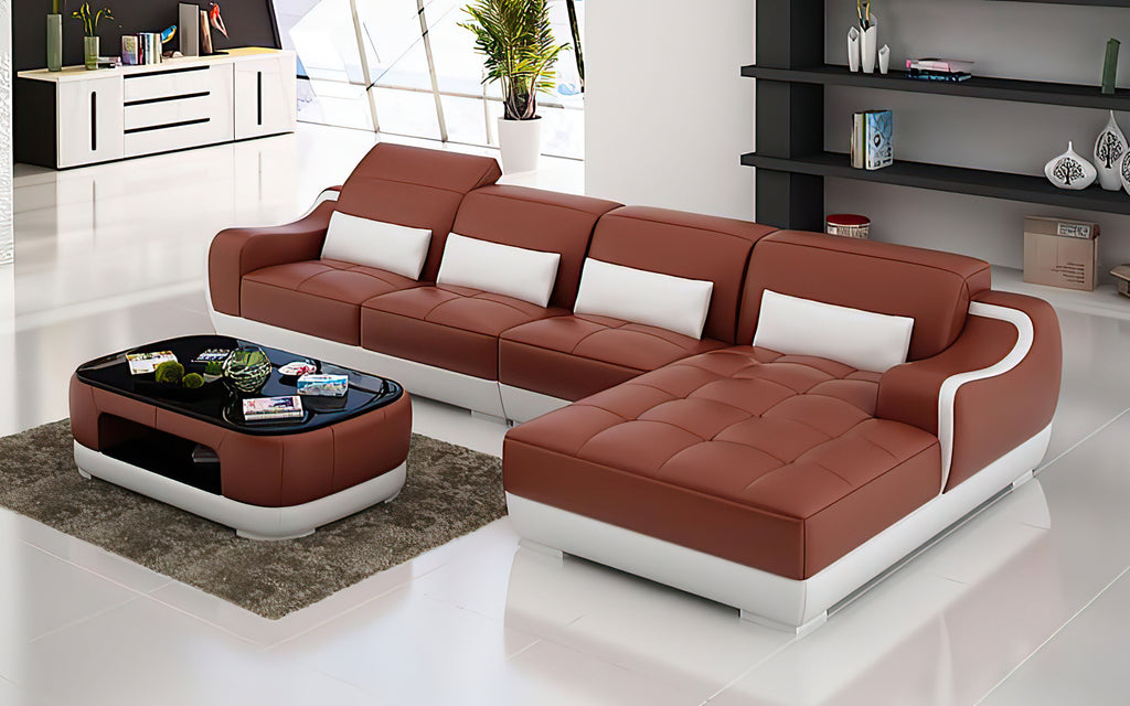 Amir Small Modern Leather Sectional with Tufted Chaise
