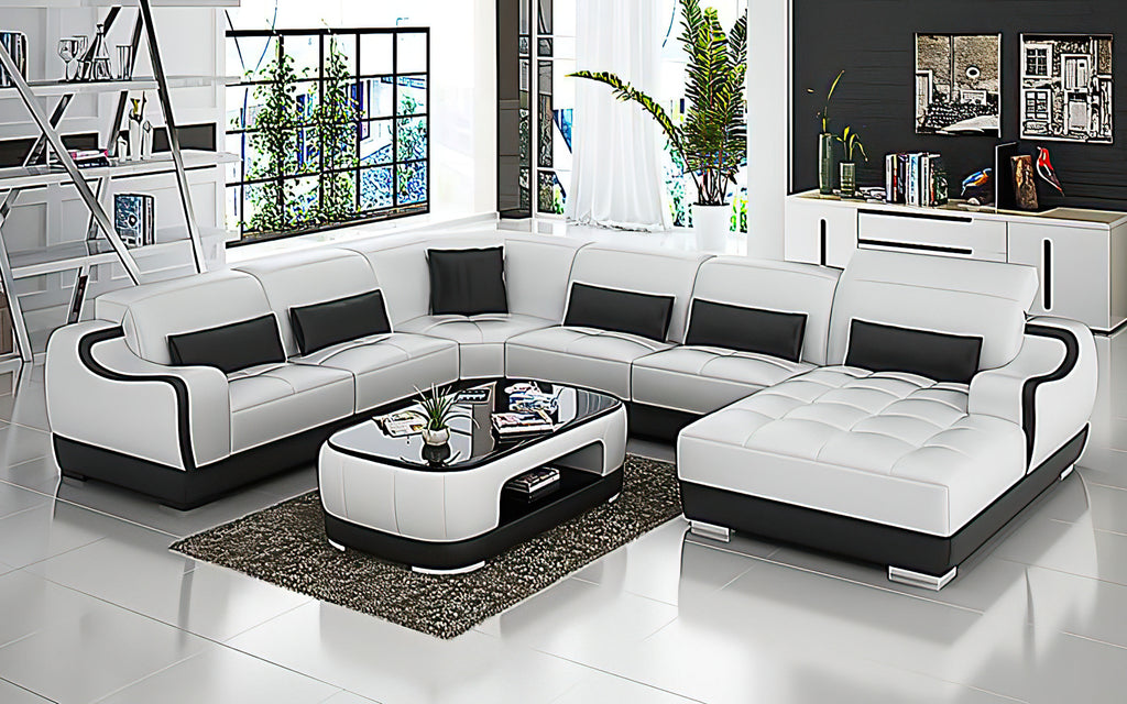 Amir Modern Leather Sectional with Tufted Chaise