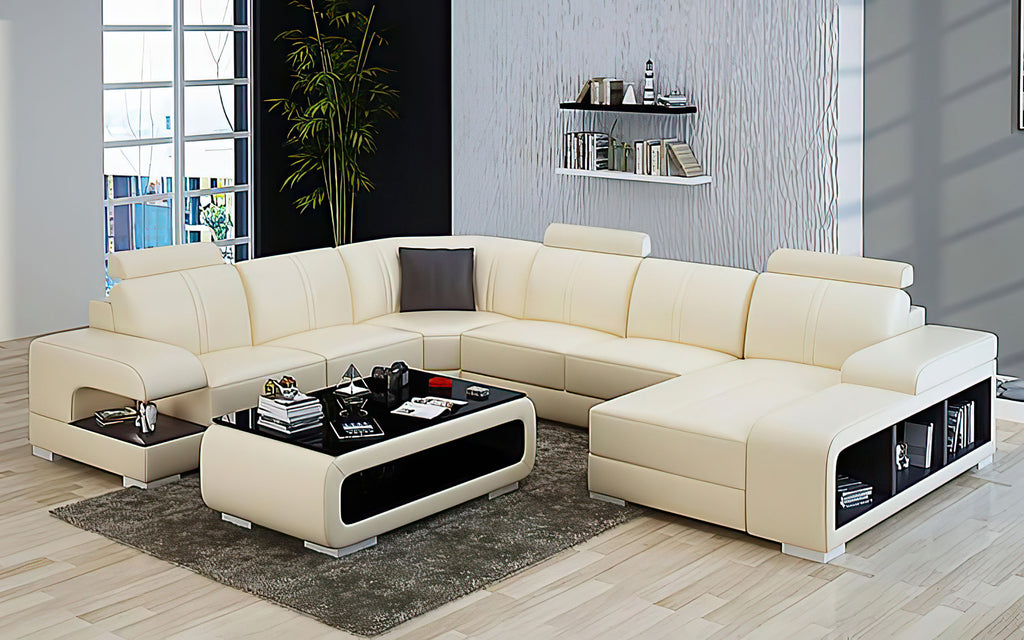 Elza Modern U-Shape Leather Sectional with LED Light