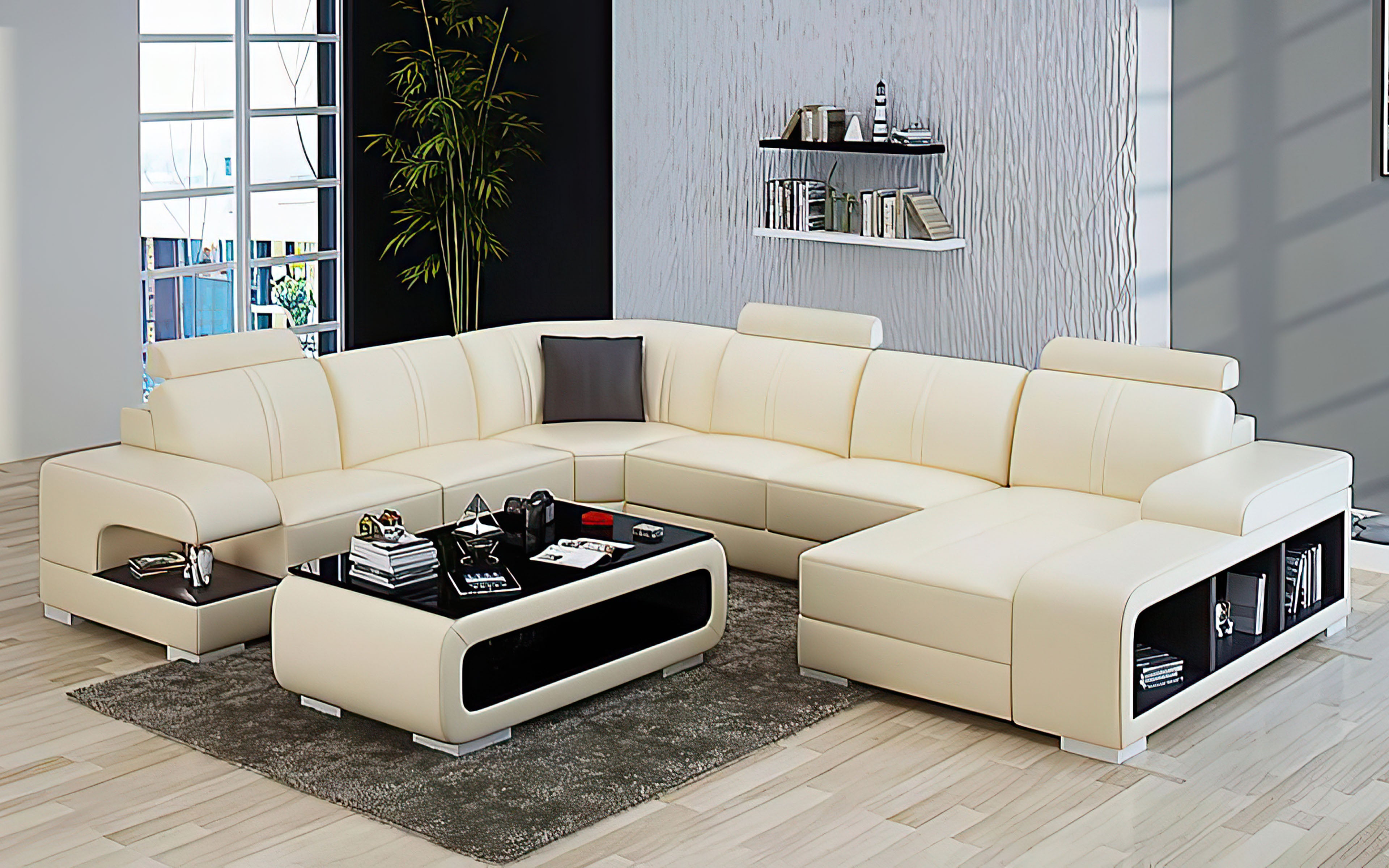 Elza Modern U-Shape Leather Sectional with LED Light