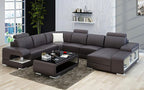 Elza Modern U-Shape Leather Sectional with LED Light