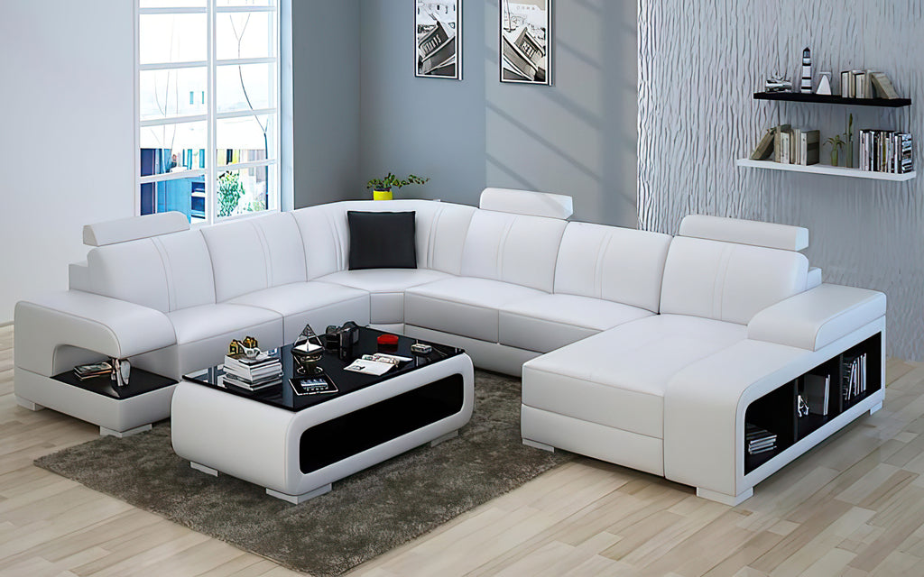 Elza Modern U-Shape Leather Sectional with LED Light