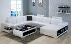 Elza Modern U-Shape Leather Sectional with LED Light