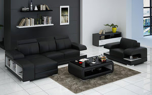 Elza Mini Modern Leather Sectional with Chaise