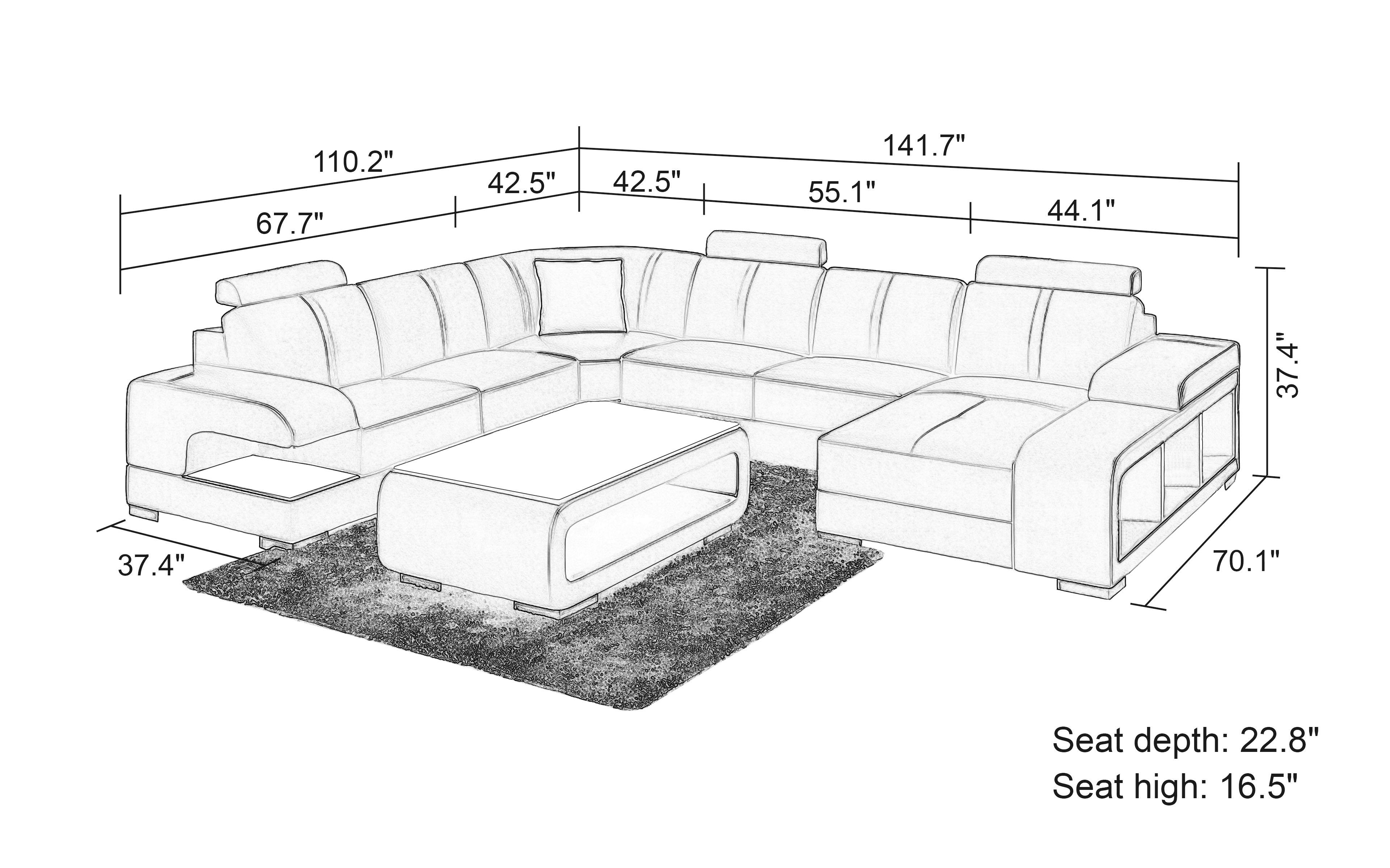 Elza Modern U-Shape Leather Sectional with LED Light