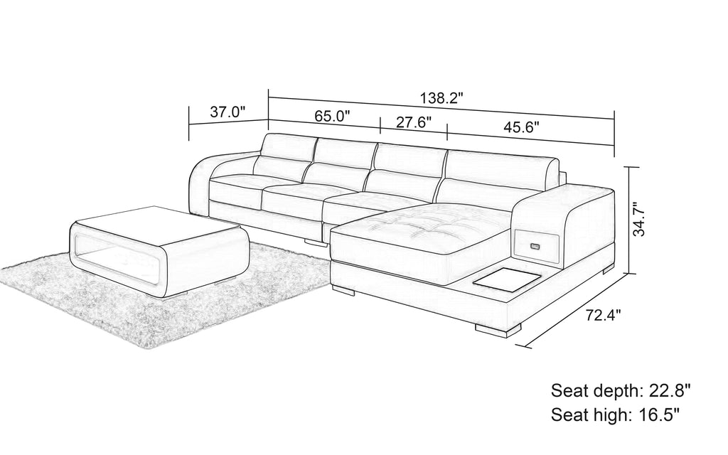 Poris Small Modern Leather Sectional