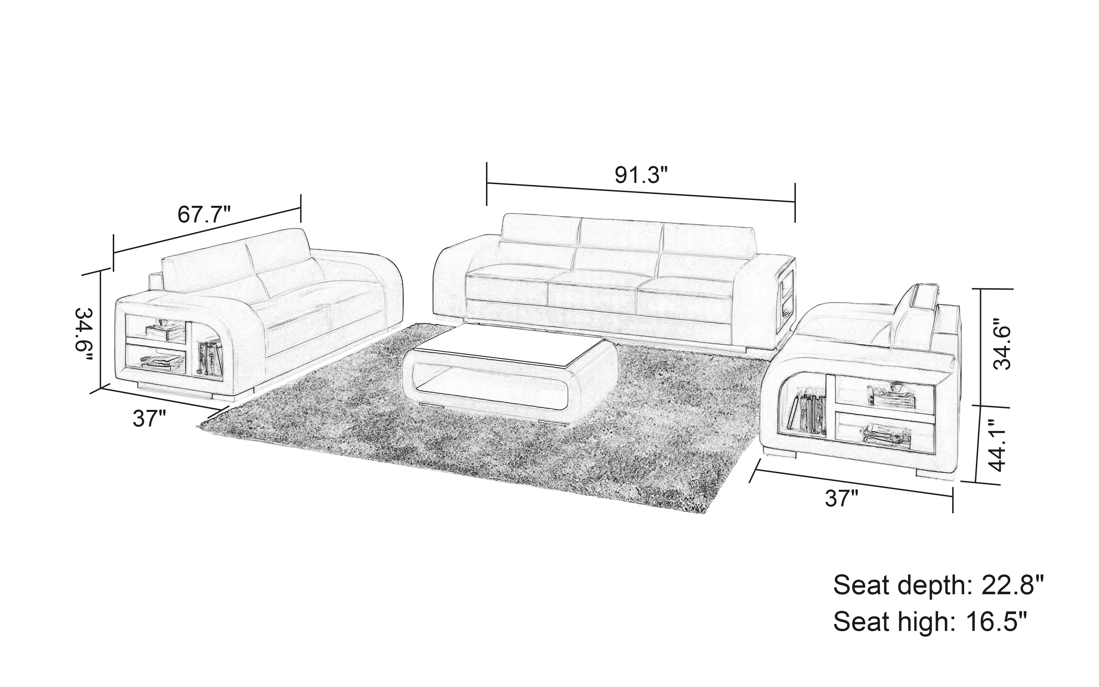 Poris Modern Leather Sofa Set