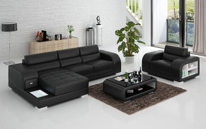 Poris Mini Modern Leather Sectional with Chaise