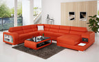 Poris Modern U-Shape Leather Sectional with Led Light
