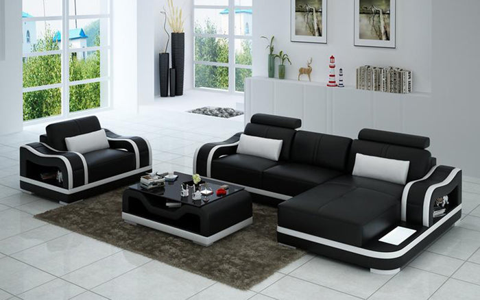 Asland Mini Modern Leather Sectional with Chaise