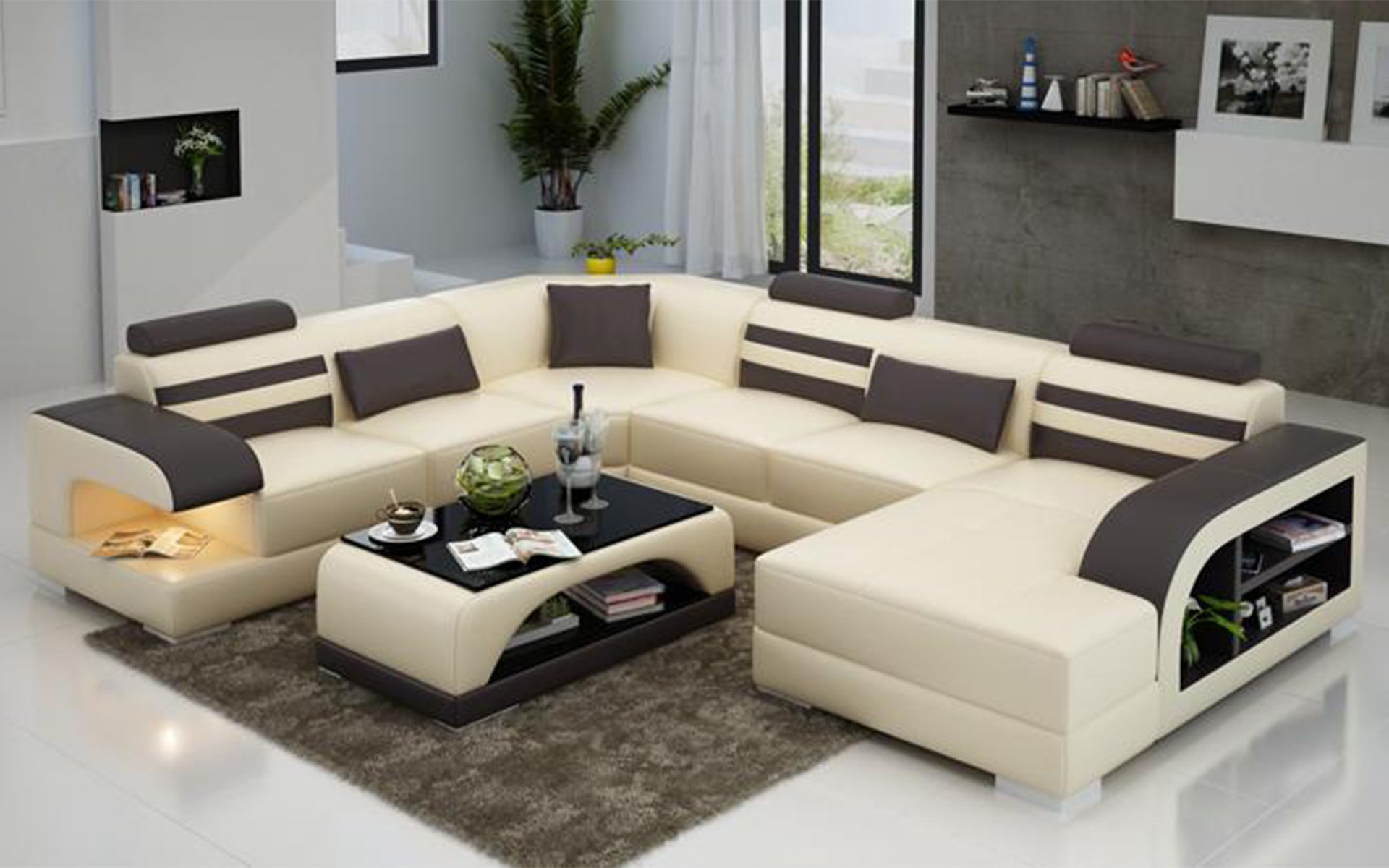 [Special Size] Eleese  Modern U-Shape Leather Sectional