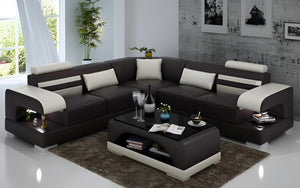 Eleese Modern Leather Sectional with LED Light