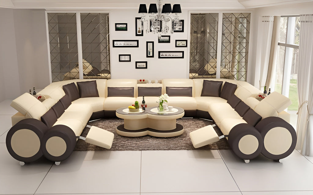 Aetius XL Modern U-Shape Leather Sectional with Footrest