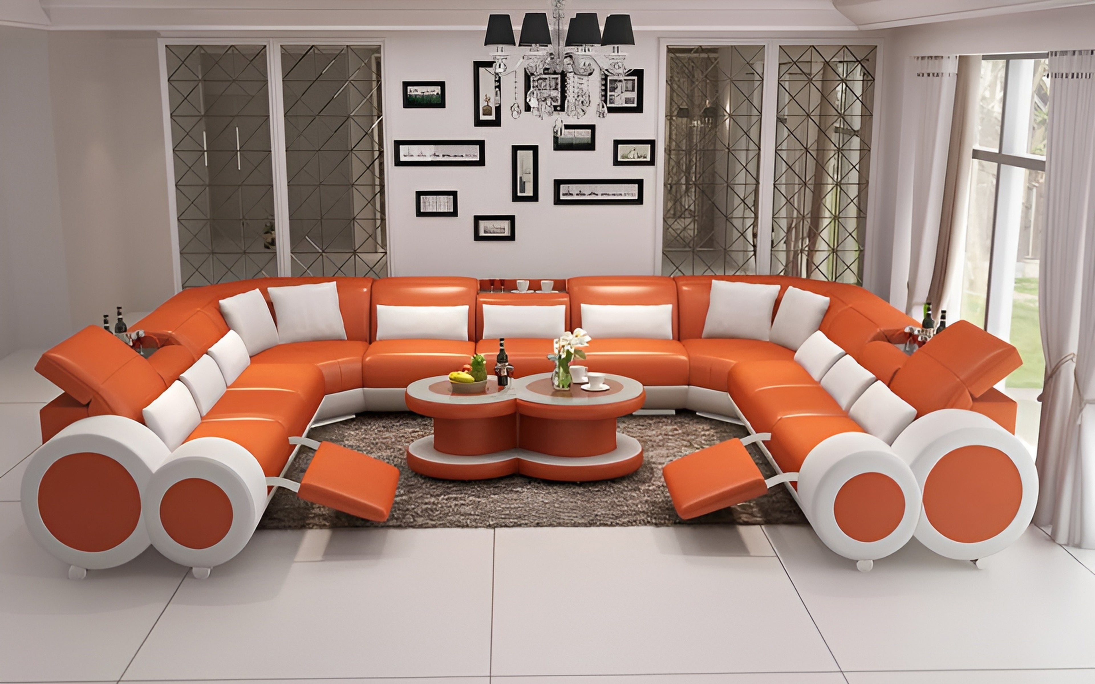 Aetius XL Modern U-Shape Leather Sectional with Footrest