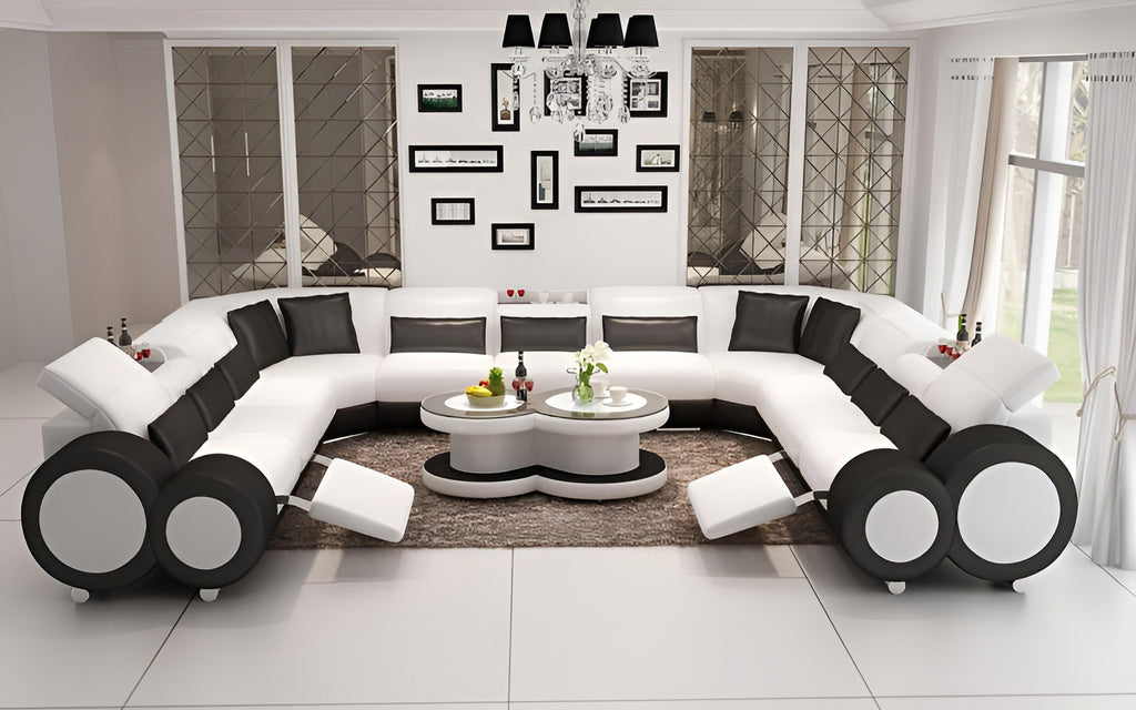 Aetius XL Modern U-Shape Leather Sectional with Footrest