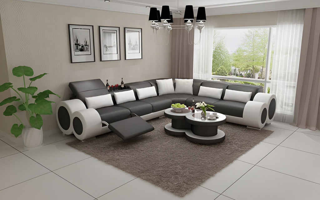Aetius Modern Leather Sectional with Footrest