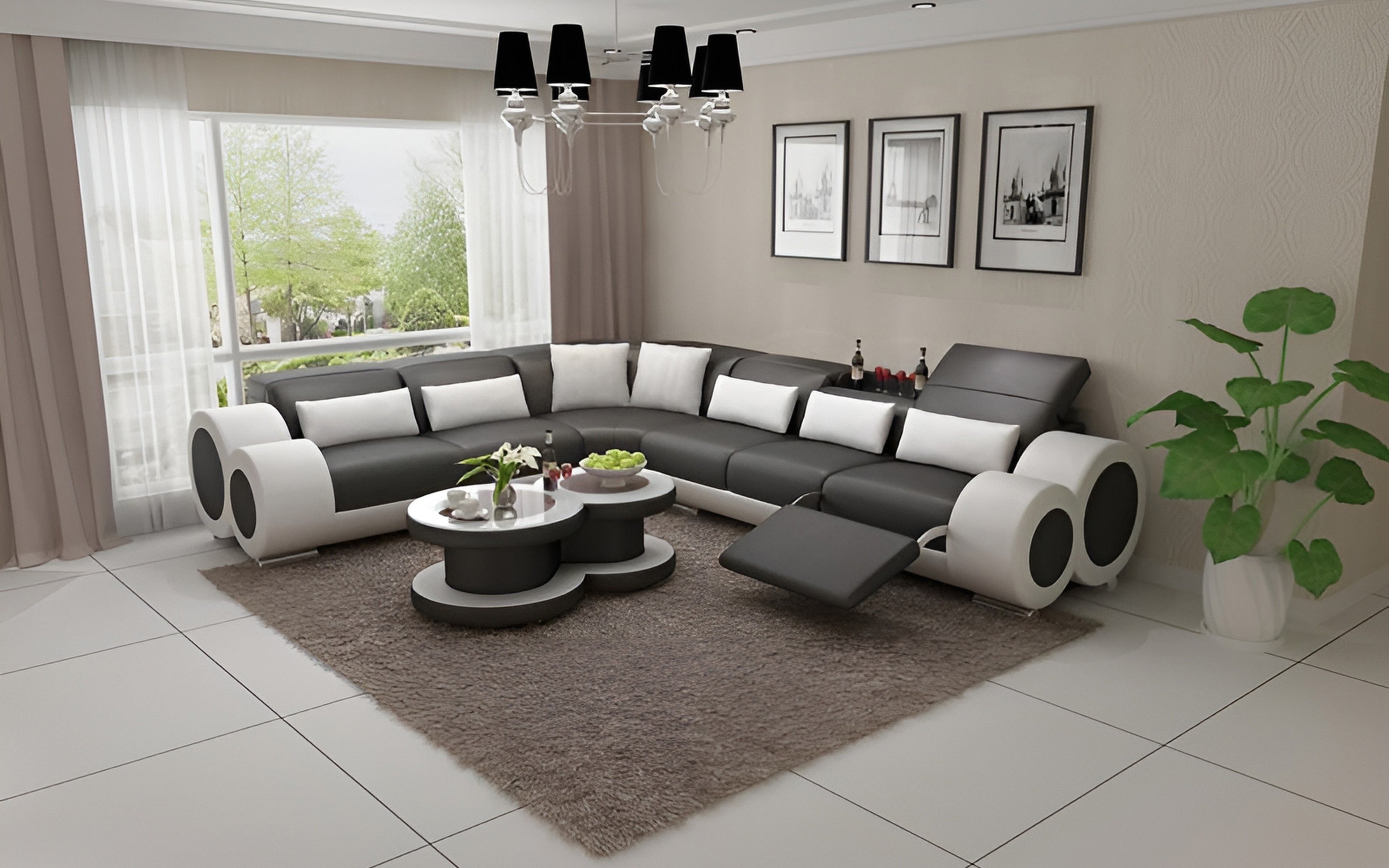 Aetius Modern Leather Sectional with Footrest