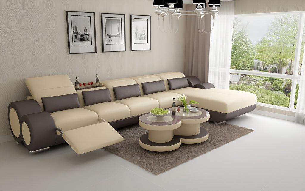 Aetius Small Modern Leather Sectional with Footrest