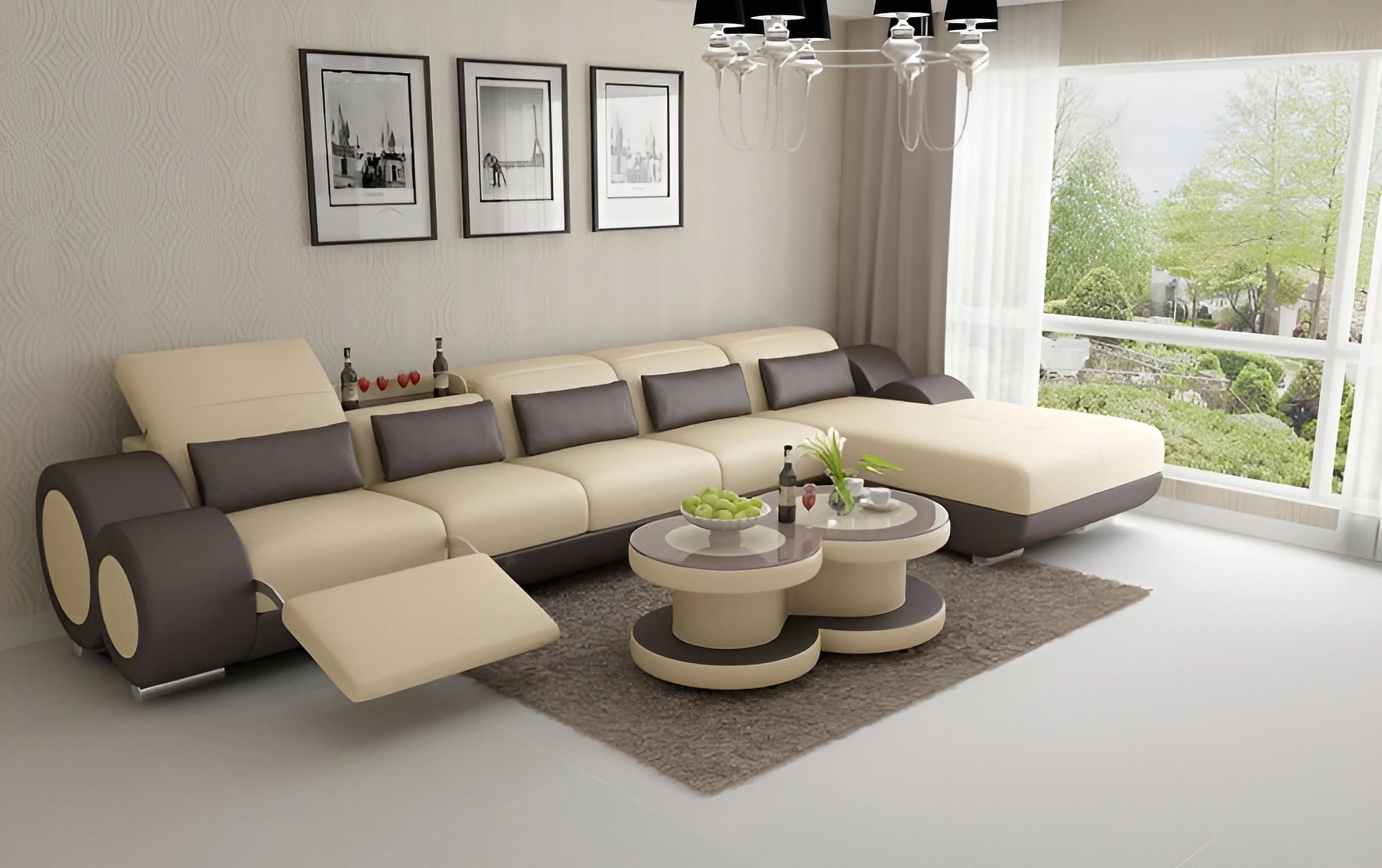 Aetius Small Modern Leather Sectional with Footrest